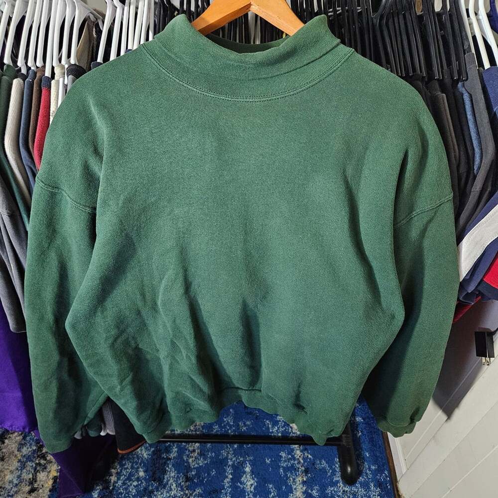 Pluma Mock Neck Sweatshirt Size L Green Heavyweight Made In USA